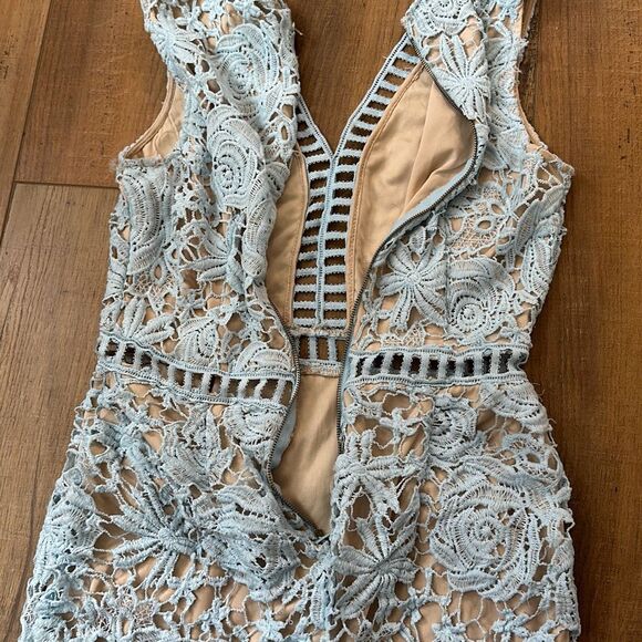 Love X Design Midi Dress Womens Medium Blue Sleeveless Lace Lattice Sheath - Picture 6 of 6